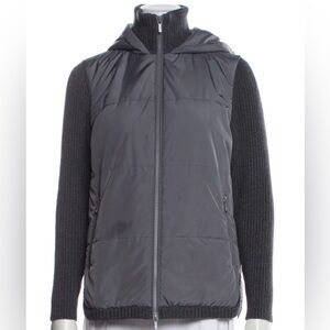 Lafayette 148 gray polyester, cashmere wool blend sweater ribbed hoodie jacket